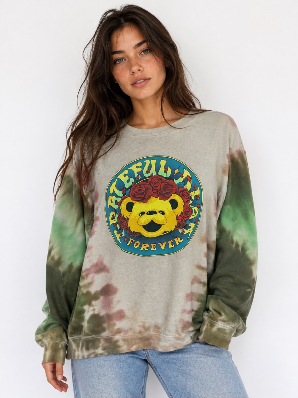 Grateful Dead Grateful Forever Dancing Bear Tie Dye Sweatshirt Large